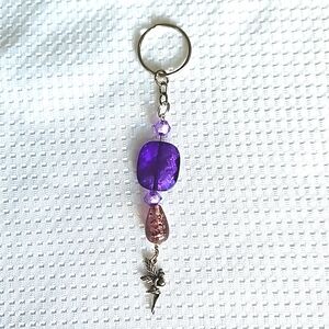 Romantic Sparkling Fairy Charm Keychain with Purple-Toned Beads Handmade